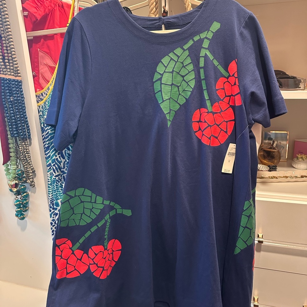 Anthropologie Navy Short-Sleeve Tee with Red Cherry & Green Leaf Graphic